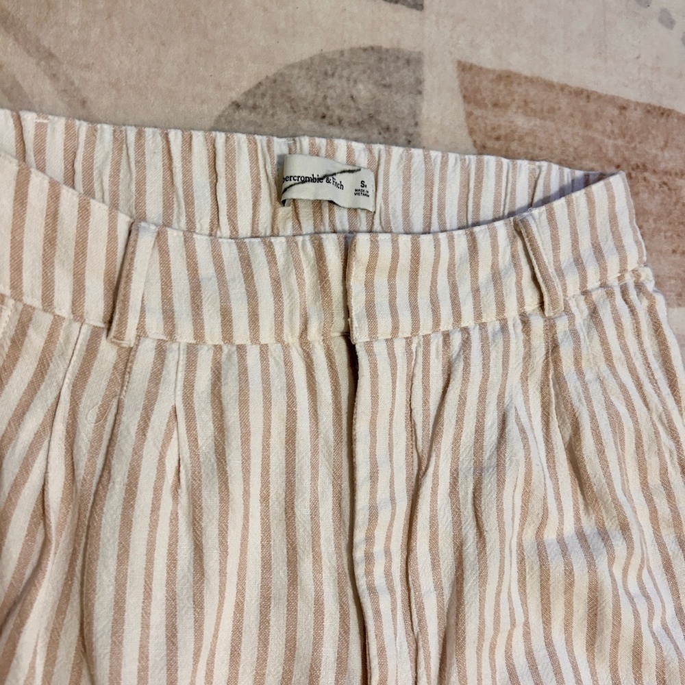Abercrombie & Fitch Striped Tan Women’s Linen Blend lined Pant size:Sr - Picture 7 of 13